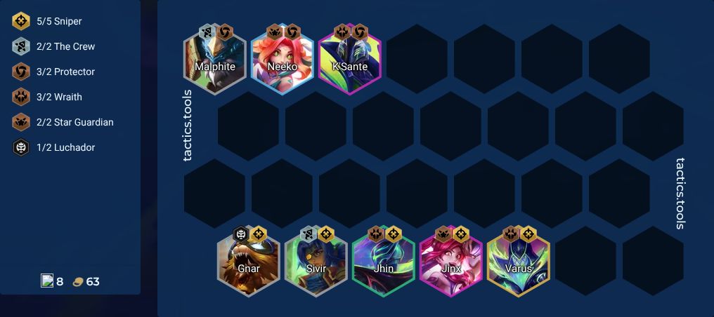 5 Sniper, 2 Protector, 2 Star Guardian, 2 The Crew, 2 Wraith - TFT Team ...